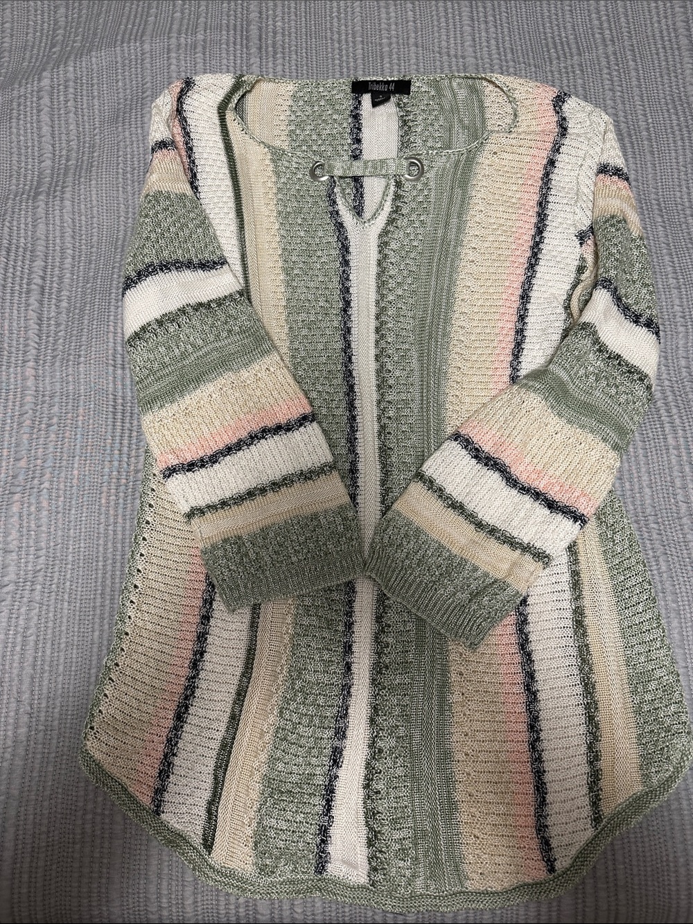 Striped Open-Front Cardigan in Sage, Cream & Blush